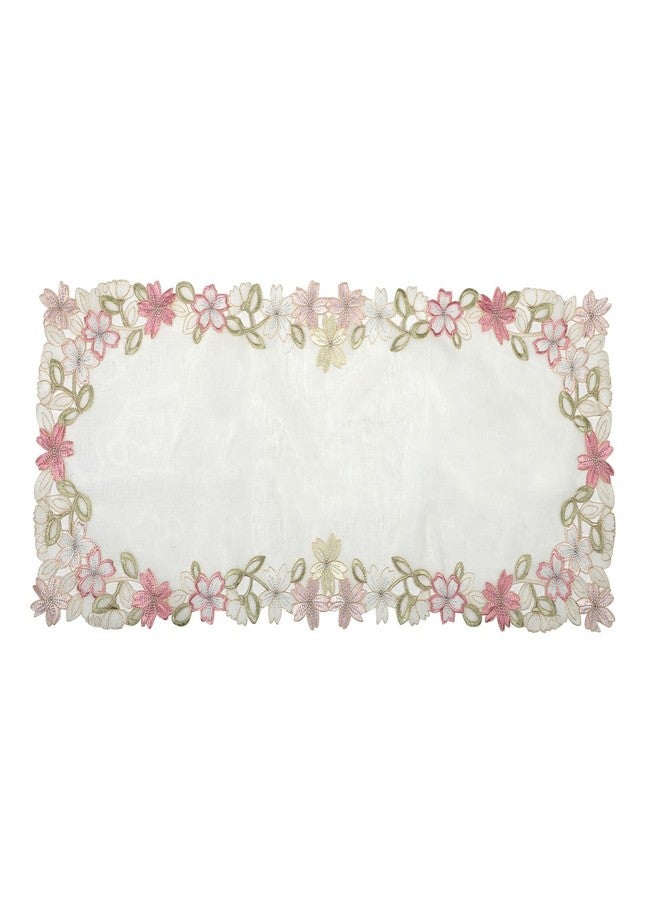 MONKDECOR (O.F) Tissue Cutwork 08136 Centre Table Runner (Size-16x33 Inches) Pink Color - Image 2