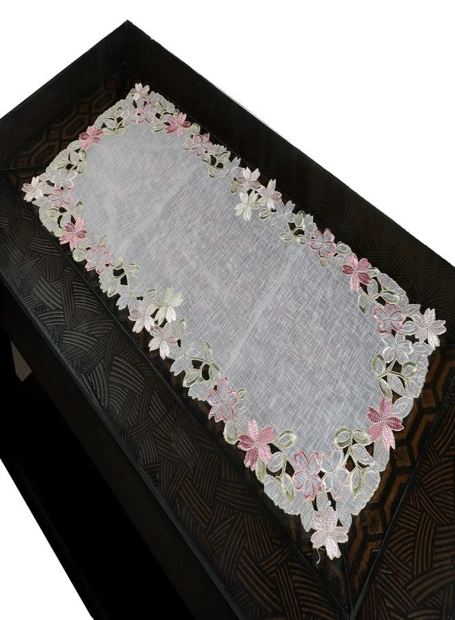 MONKDECOR (O.F) Tissue Cutwork 08136 Centre Table Runner (Size-16x33 Inches) Pink Color - Image 1