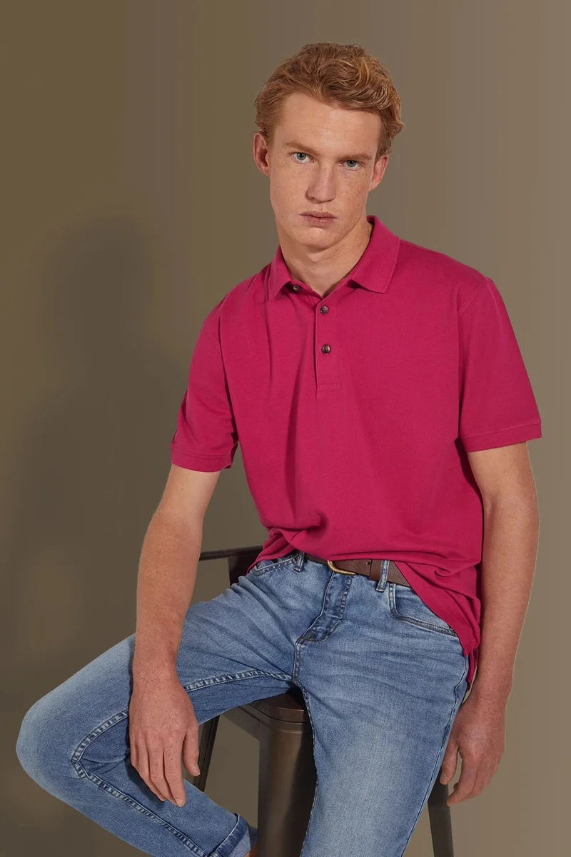 دوبل غانغر Short sleeves polo 100% cotton piquet solid colour - Berry