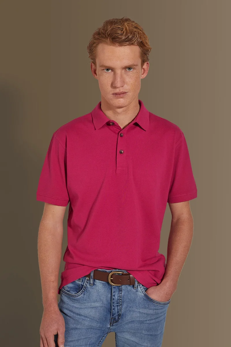 دوبل غانغر Short sleeves polo 100% cotton piquet solid colour - Berry