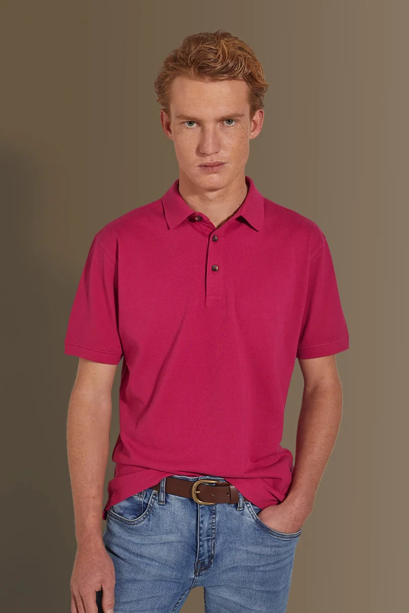 Doppelganger Short sleeves polo 100% cotton piquet solid colour - Berry