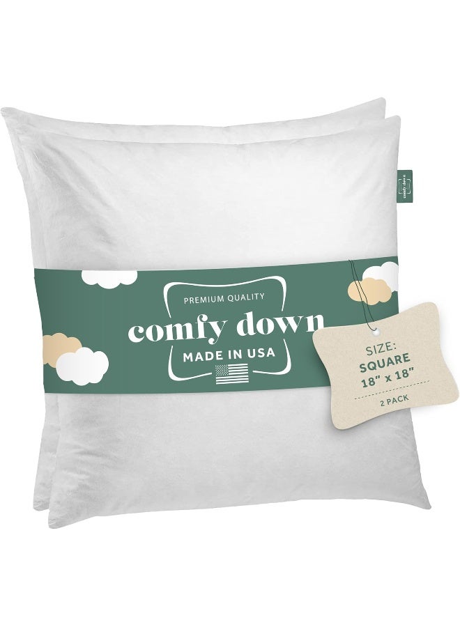 ComfyDown 18X18 Decorative Throw Pillow Insert, Down and Feathers Fill, 100% Cotton Cover 233 Thread Count, Square Pillow Insert - Made in USA (Set of 2) - Image 1