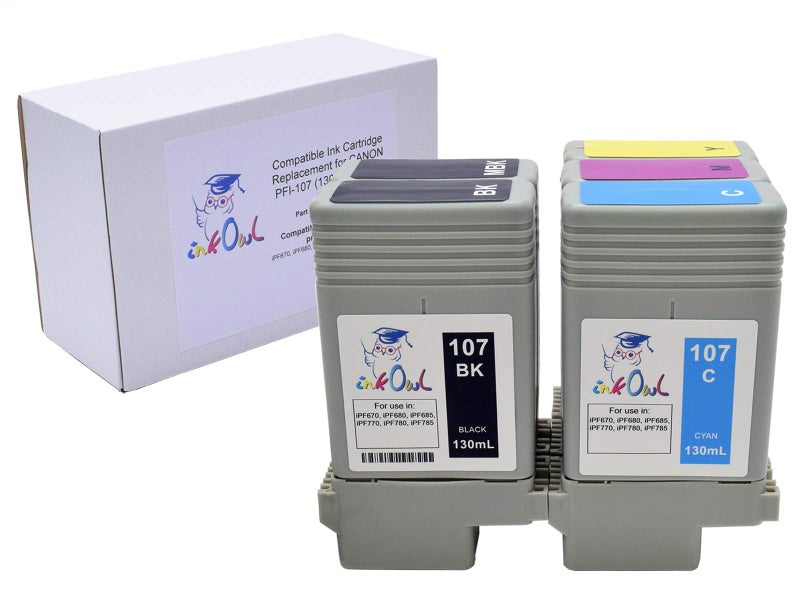 InkOwl Compatible Ink Cartridge Replacement for Canon PFI-107 (130ml, 5-Pack) - iPF670, iPF680, iPF685, iPF770, iPF780, iPF785 Printers - Image 3