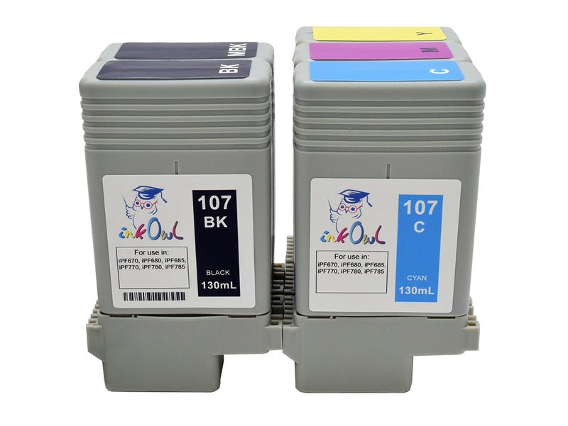 InkOwl Compatible Ink Cartridge Replacement for Canon PFI-107 (130ml, 5-Pack) - iPF670, iPF680, iPF685, iPF770, iPF780, iPF785 Printers - Image 2