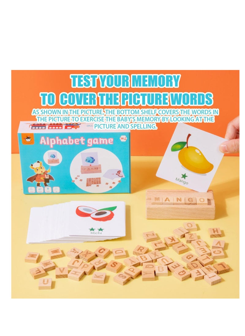Excefore Wooden Reading Blocks Spelling Games, Alphabet Flash Cards Toys with 30 Flash Cards, Learning Educational Montessori Puzzle Gift, Suitable for Preschool Kids Boys Girls Age 3 4 5 6 Years Old  - Image 2