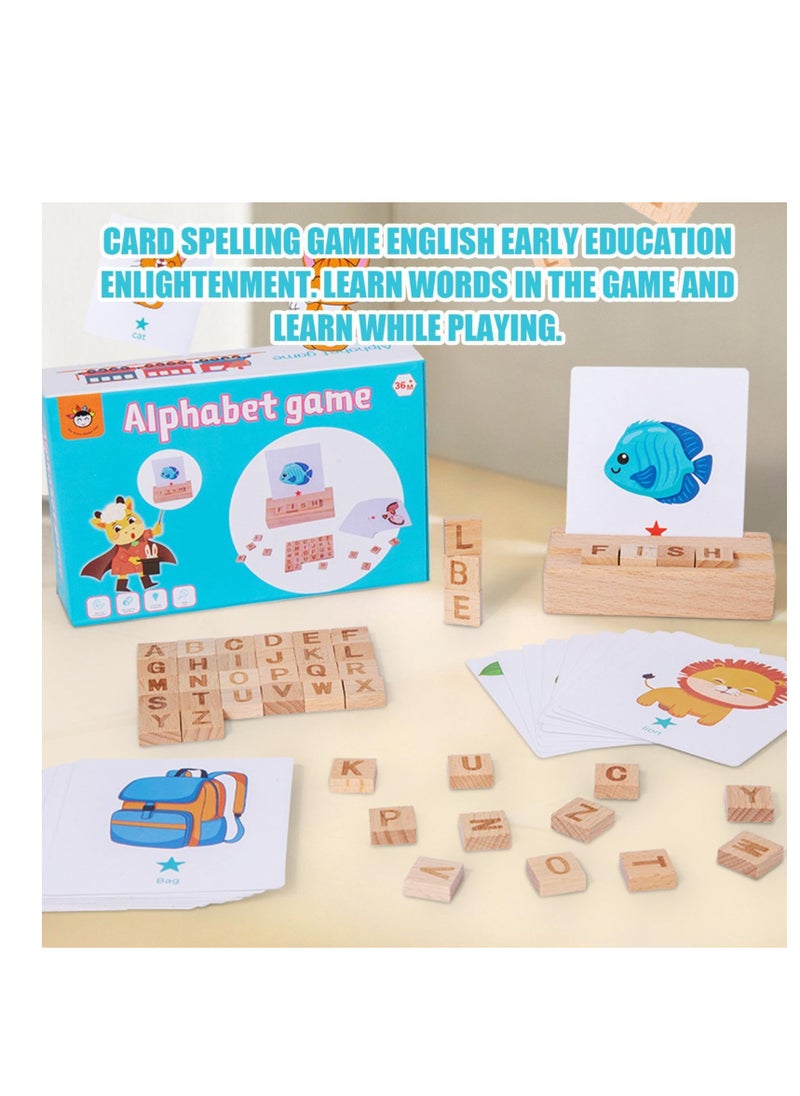 Excefore Wooden Reading Blocks Spelling Games, Alphabet Flash Cards Toys with 30 Flash Cards, Learning Educational Montessori Puzzle Gift, Suitable for Preschool Kids Boys Girls Age 3 4 5 6 Years Old  - Image 3