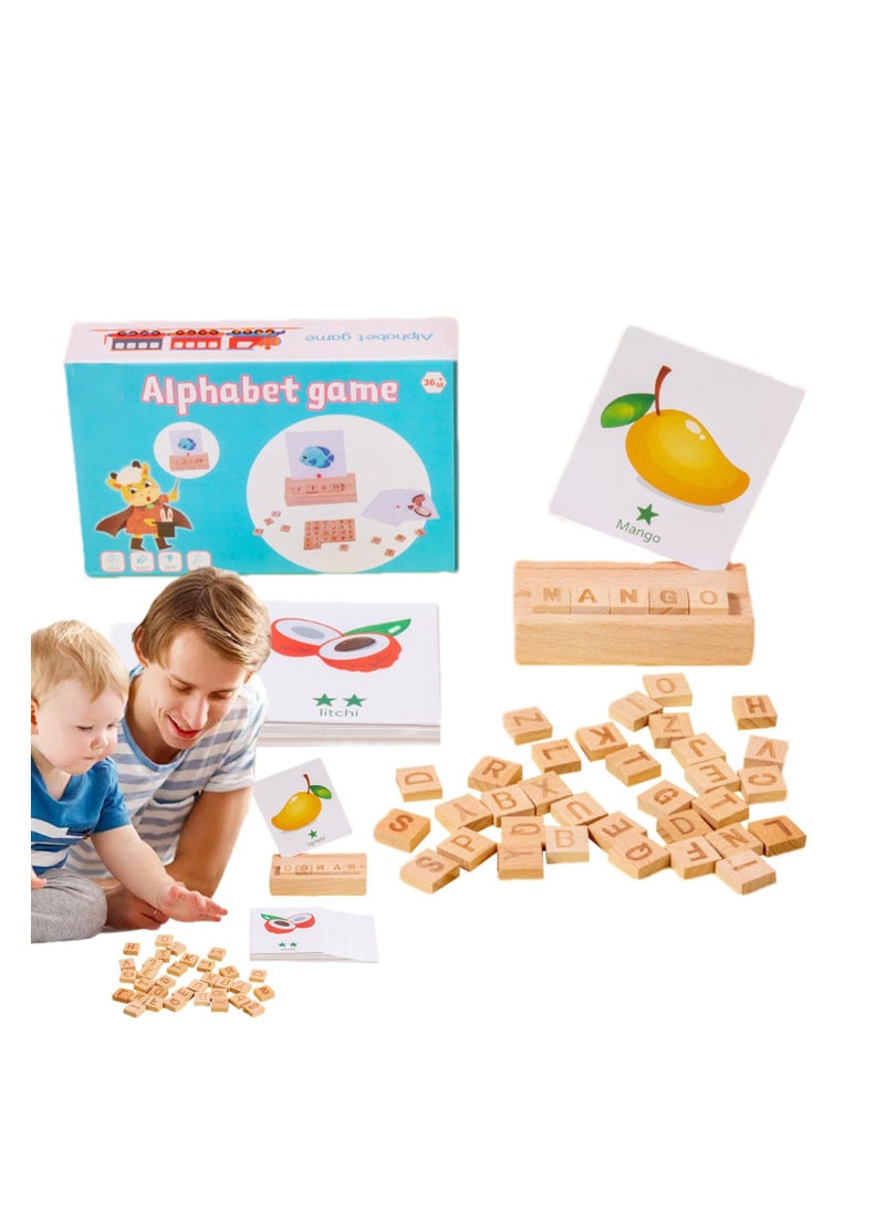 Excefore Wooden Reading Blocks Spelling Games, Alphabet Flash Cards Toys with 30 Flash Cards, Learning Educational Montessori Puzzle Gift, Suitable for Preschool Kids Boys Girls Age 3 4 5 6 Years Old  - Image 1