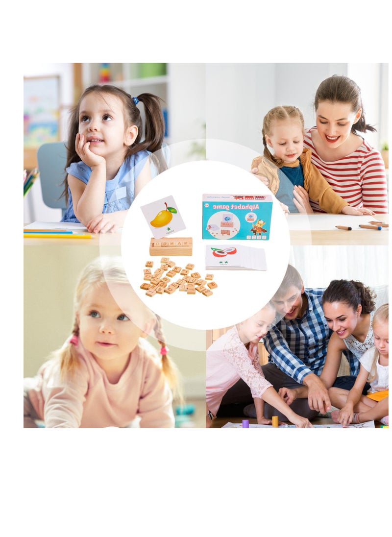 Excefore Wooden Reading Blocks Spelling Games, Alphabet Flash Cards Toys with 30 Flash Cards, Learning Educational Montessori Puzzle Gift, Suitable for Preschool Kids Boys Girls Age 3 4 5 6 Years Old  - Image 4