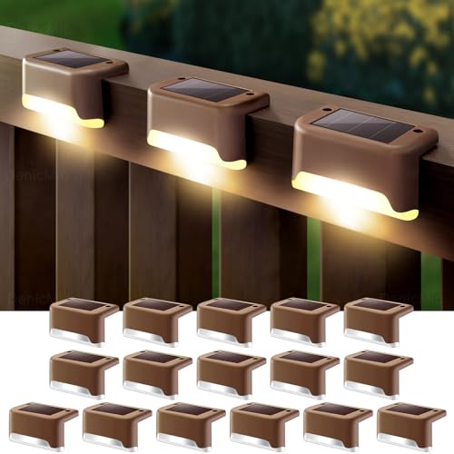 DenicMic 16 Pack Solar Deck Lights Outdoor Waterproof 4000K Warm White LED for Step Fence Patio Yard Stair Balcony Railling Outside Deck Lighting - Image 1