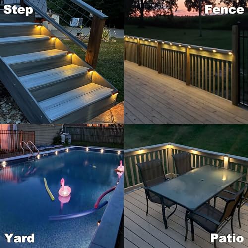 DenicMic 16 Pack Solar Deck Lights Outdoor Waterproof 4000K Warm White LED for Step Fence Patio Yard Stair Balcony Railling Outside Deck Lighting - Image 4