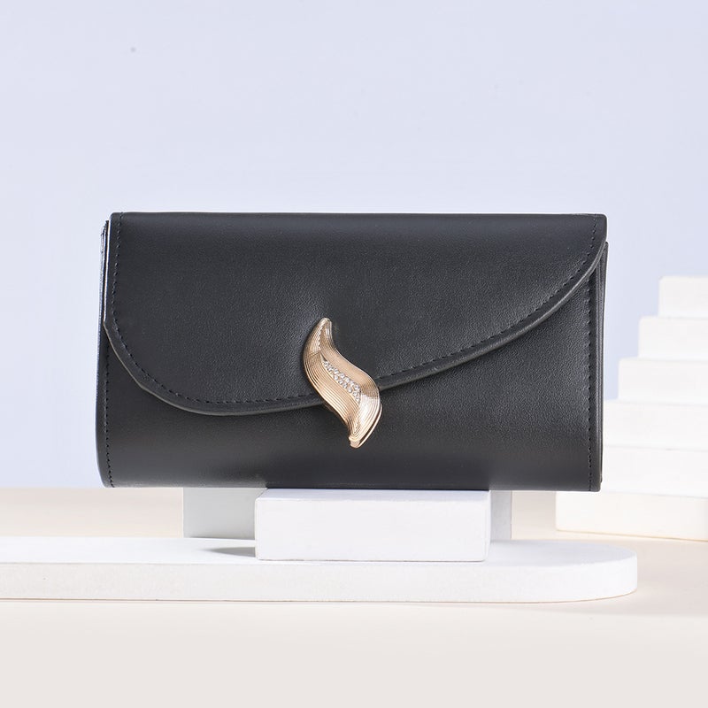 New Long Dinner Bag Women'S Pu Soft Leather Leaf Buckle Clutch Bag - Image 3