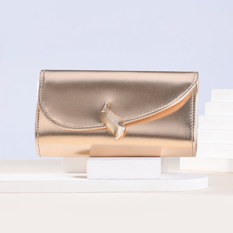 New Long Dinner Bag Women'S Pu Soft Leather Leaf Buckle Clutch Bag - Image 1