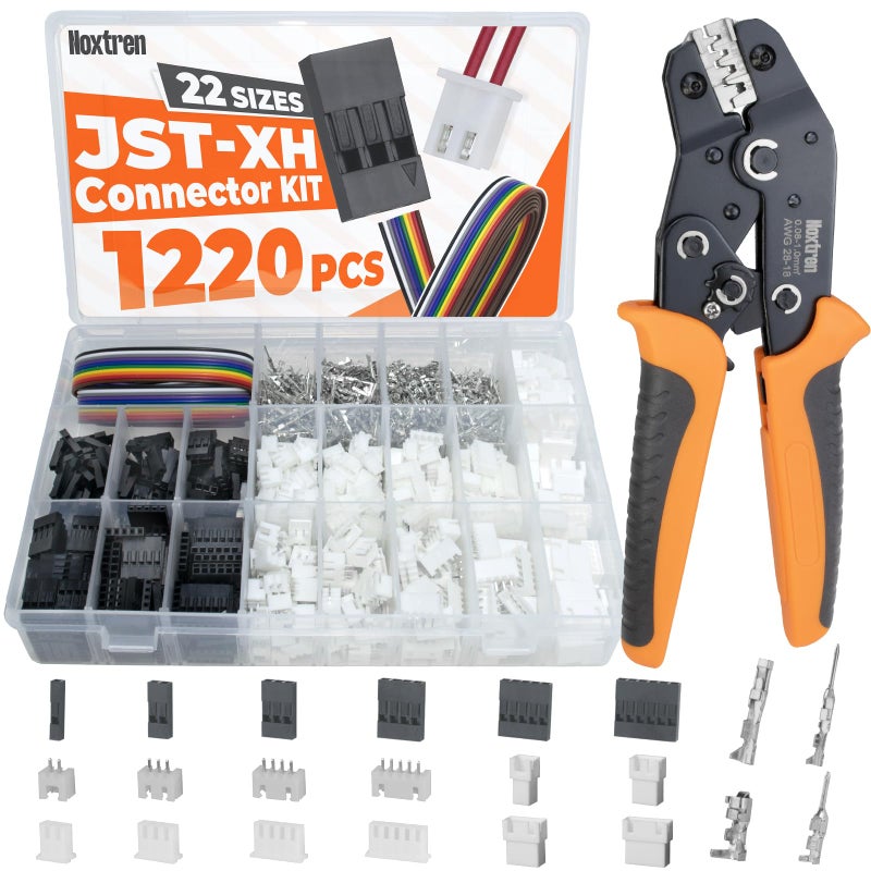 Noxtren Crimping Tool Connector Kit, Compatible with JST-XH 2.5mm/2.54mm, 22-Size Connector Set, 28â€“17 AWG Ratcheting Crimper, Fits KF2510, Molex, TE, for DIY, RC & Prototyping Projects - Image 1