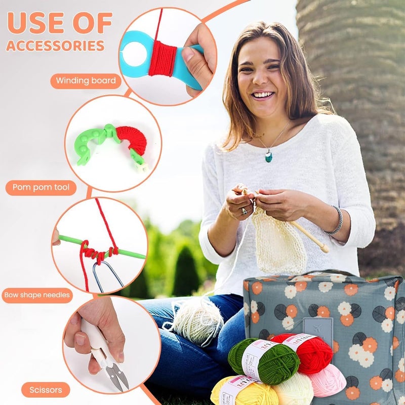Dkriva طقم كروشيه للمبتدئين من Dkriva ® مع أدوات خطاف الصوف وحقيبة مجموعة أساسية من الصوف لملحقات الكروشيه 107 قطعة مجموعة كروشيه كاملة - Image 4