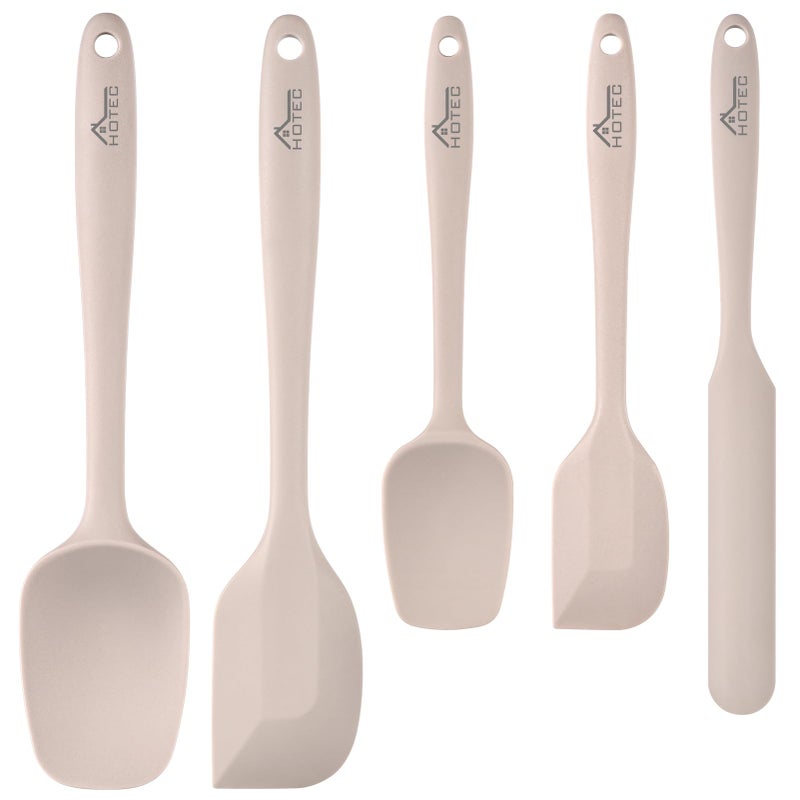HOTEC 600â„‰ Heat Resistant BPA-Free Silicone Rubber Spatula Set,Kitchen Cooking Spatulas, Baking, Mixing for Non Stick Cookware, Dishwasher Safe, Set of 5, Khaki - Image 1