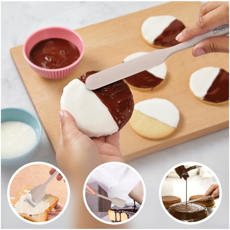 HOTEC 600â„‰ Heat Resistant BPA-Free Silicone Rubber Spatula Set,Kitchen Cooking Spatulas, Baking, Mixing for Non Stick Cookware, Dishwasher Safe, Set of 5, Khaki - Image 4