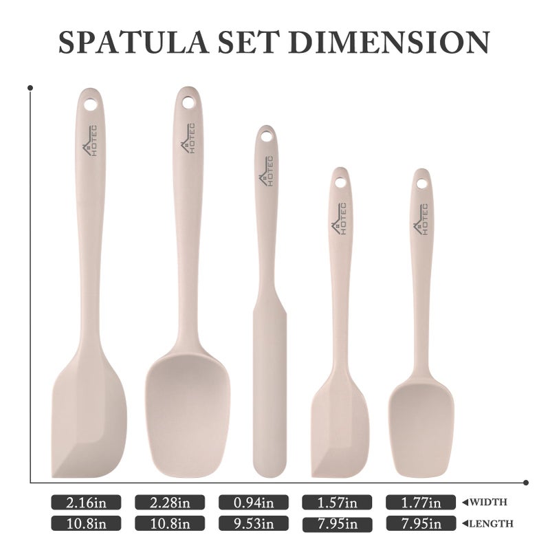 HOTEC 600â„‰ Heat Resistant BPA-Free Silicone Rubber Spatula Set,Kitchen Cooking Spatulas, Baking, Mixing for Non Stick Cookware, Dishwasher Safe, Set of 5, Khaki - Image 2