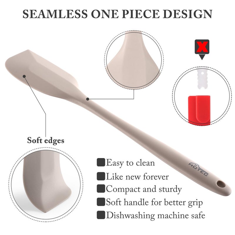 HOTEC 600â„‰ Heat Resistant BPA-Free Silicone Rubber Spatula Set,Kitchen Cooking Spatulas, Baking, Mixing for Non Stick Cookware, Dishwasher Safe, Set of 5, Khaki - Image 3