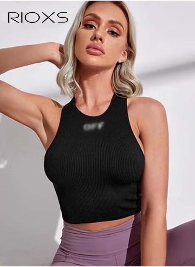 RIOXS - Women Sleeveless Tops Yoga Tank Tops Slim Fit Running Exercise Workout Short Top - Image 1