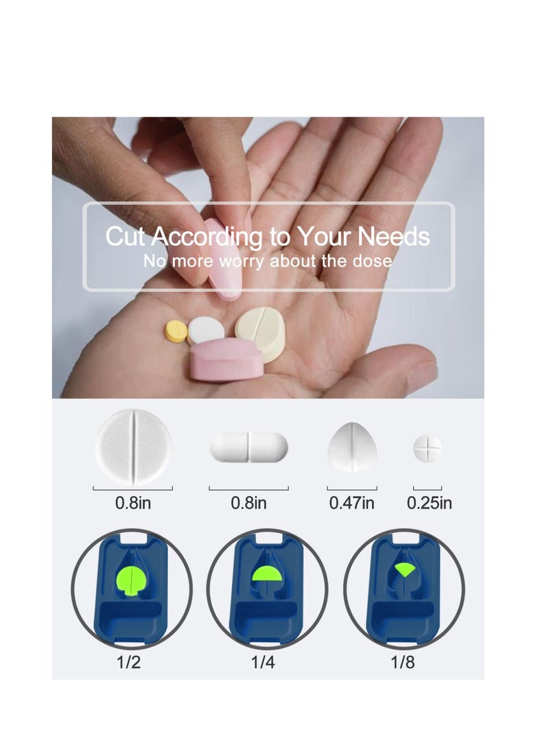 Pill Cutter, Best Pill Splitter, Cuts Vitamins Tablets, Portable Pretty Pill Crusher with Shield for Small or Large Pills, Purse, Pocket(Blue）
