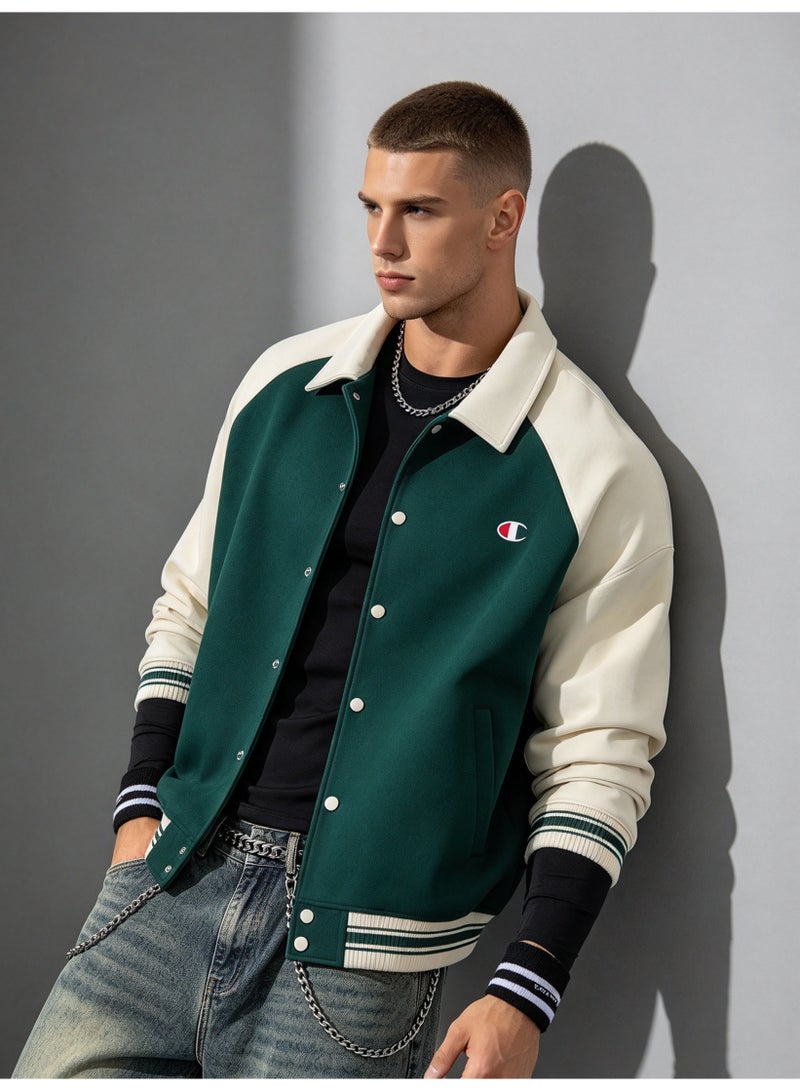 Champion Color-Block Lapel Collar Contrast Baseball Jacket - Image 5