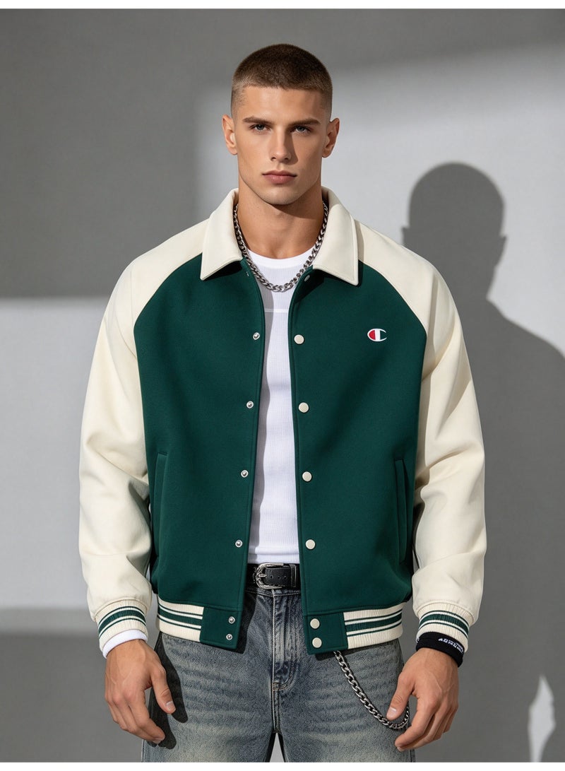 Champion Color-Block Lapel Collar Contrast Baseball Jacket - Image 1