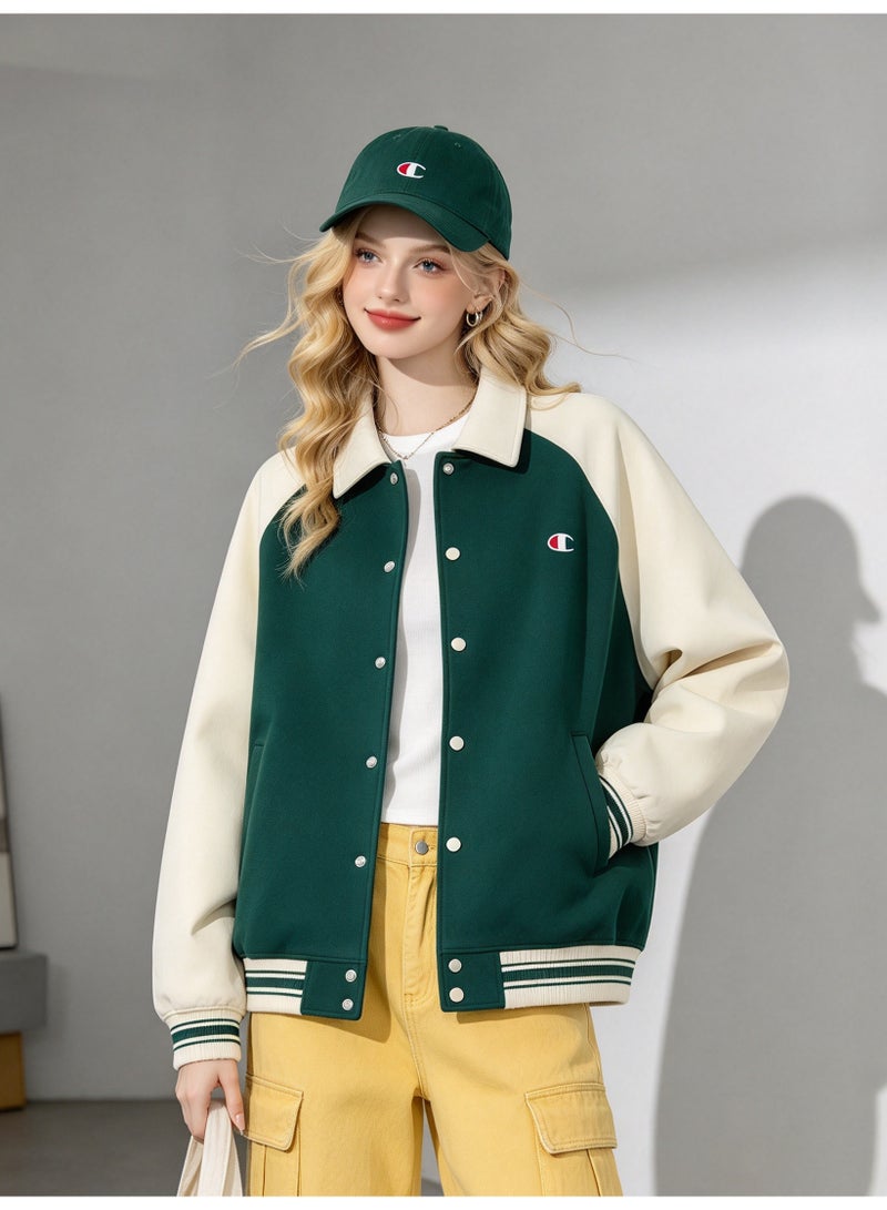 Champion Color-Block Lapel Collar Contrast Baseball Jacket - Image 2