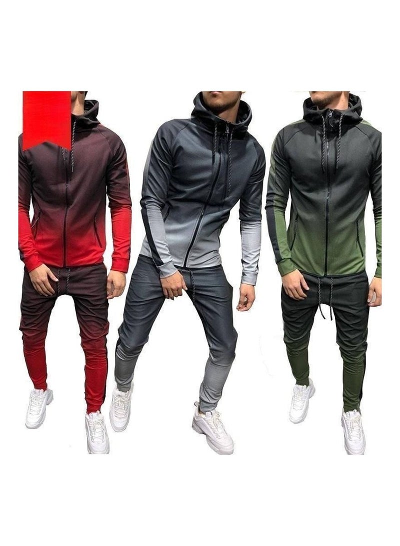 Generic Fashion Men Gradient Colour Sport Sweat Suit Hoodie Trousers Pants Set Tracksuit Gray  - Image 2