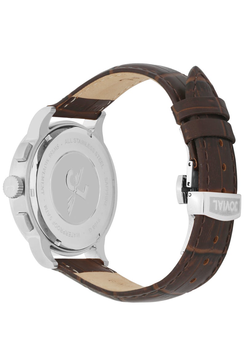 Jovial JOVIAL 9180GSLC34E Men's Leather strap Watch, 42mm, Blue Dial  - Image 3