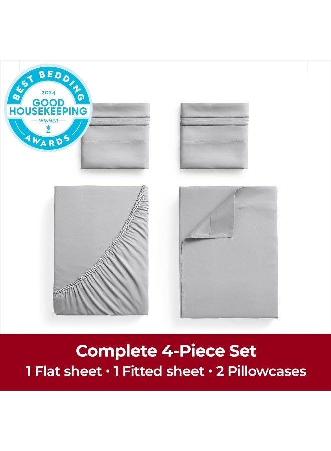 Mellanni Extra Deep Full Sheets - 4 PC Iconic Collection Bedding - Hotel Luxury, Ultra Soft, Cooling Bed Sheets - Wrinkle, Fade, Stain Resistant (Full, Light Gray) - Image 4