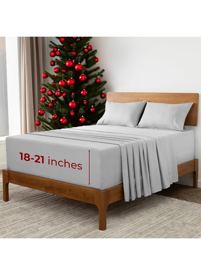 Mellanni Extra Deep Full Sheets - 4 PC Iconic Collection Bedding - Hotel Luxury, Ultra Soft, Cooling Bed Sheets - Wrinkle, Fade, Stain Resistant (Full, Light Gray) - Image 1