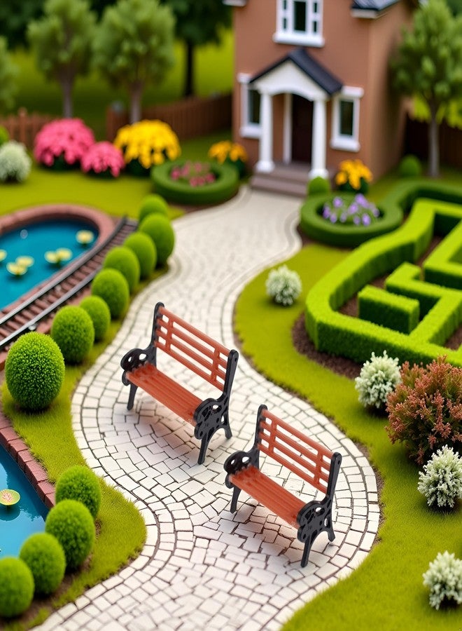 Tnyvm 2Pcs Brown Miniature Park Bench Set, Street Seats and Garden Ornaments for Dollhouse and Fairy Garden Decor, Mini Bench Chairs for Train Platform, Playhouse, and Micro Landscape Decoration (1.1Inch) - Image 5