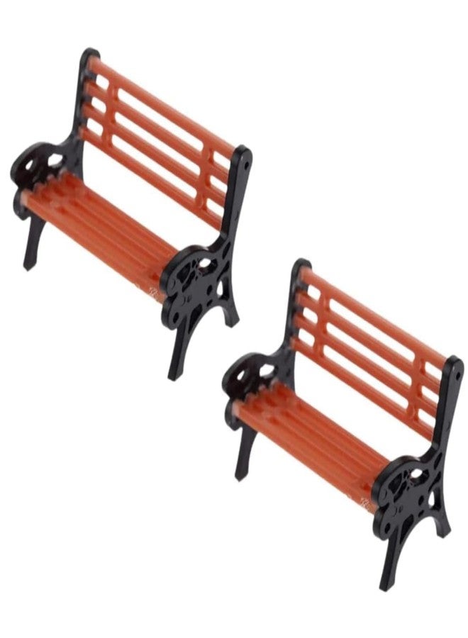 Tnyvm 2Pcs Brown Miniature Park Bench Set, Street Seats and Garden Ornaments for Dollhouse and Fairy Garden Decor, Mini Bench Chairs for Train Platform, Playhouse, and Micro Landscape Decoration (1.1Inch) - Image 1