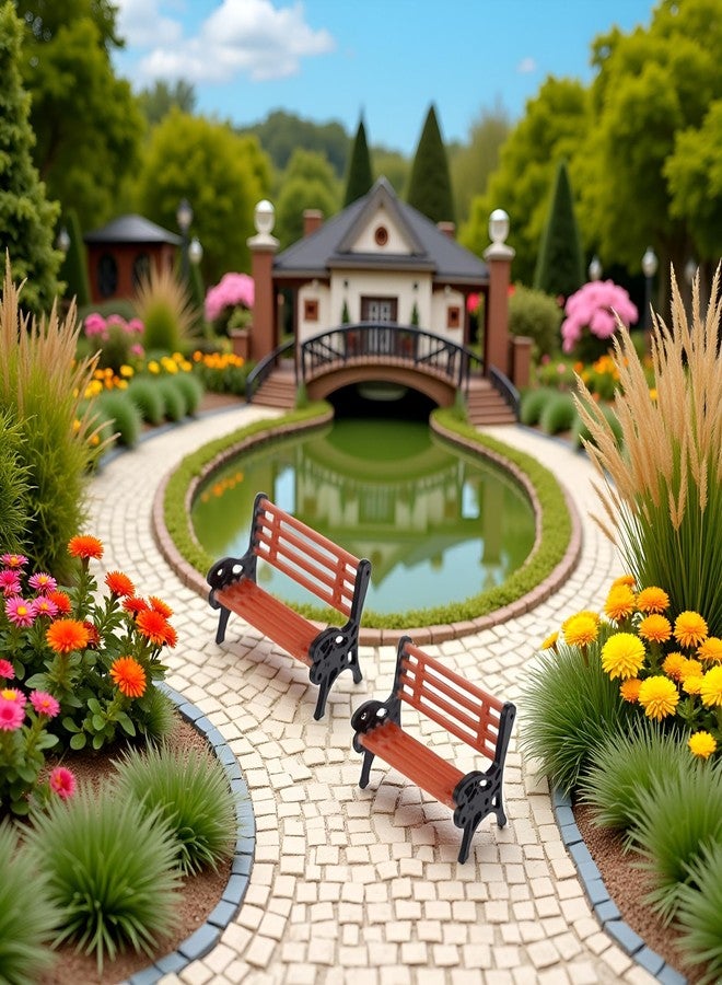 Tnyvm 2Pcs Brown Miniature Park Bench Set, Street Seats and Garden Ornaments for Dollhouse and Fairy Garden Decor, Mini Bench Chairs for Train Platform, Playhouse, and Micro Landscape Decoration (1.1Inch) - Image 3