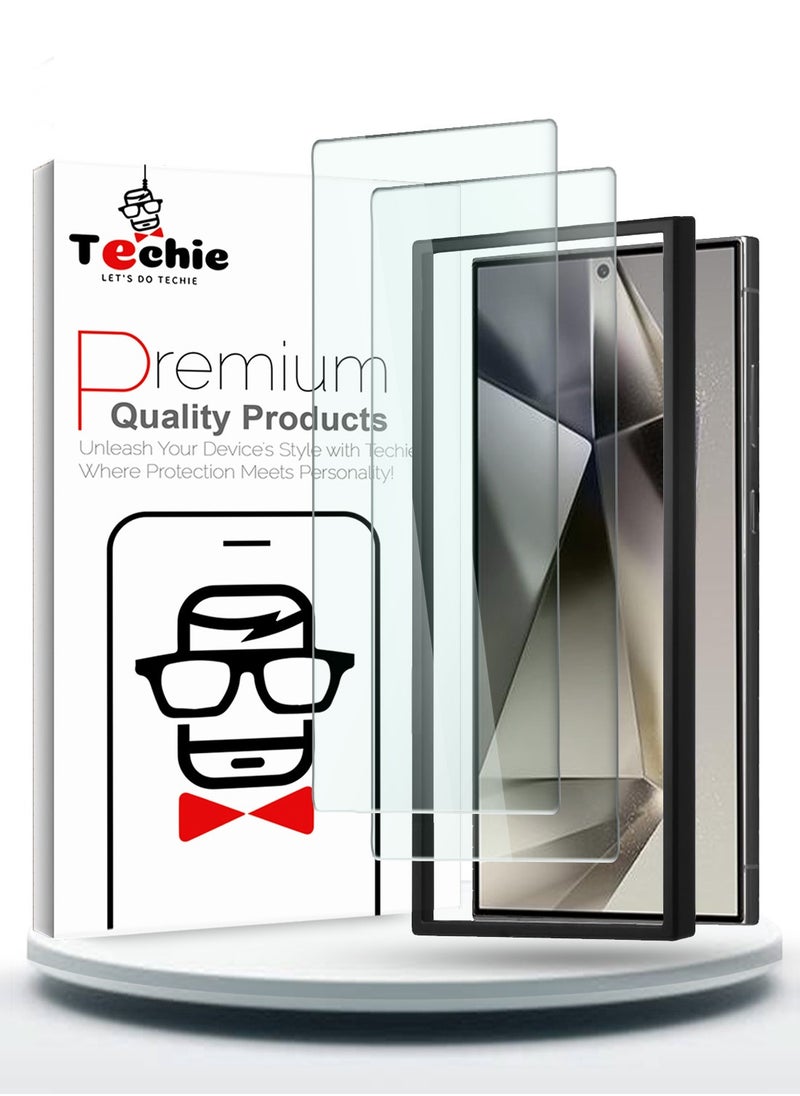 Techie 2 Pack Samsung Galaxy S24 Ultra Screen Protector, 9H Tempered Gorilla Glass, Easy Install Alignment Frame, Ultra Clear, Bubble-Free, Case-Friendly  - Image 1