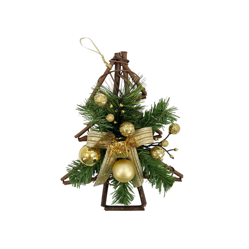 CHRISTMAS MAGIC Hanging Rattan Tree Gold 23x6x30cm - Image 1