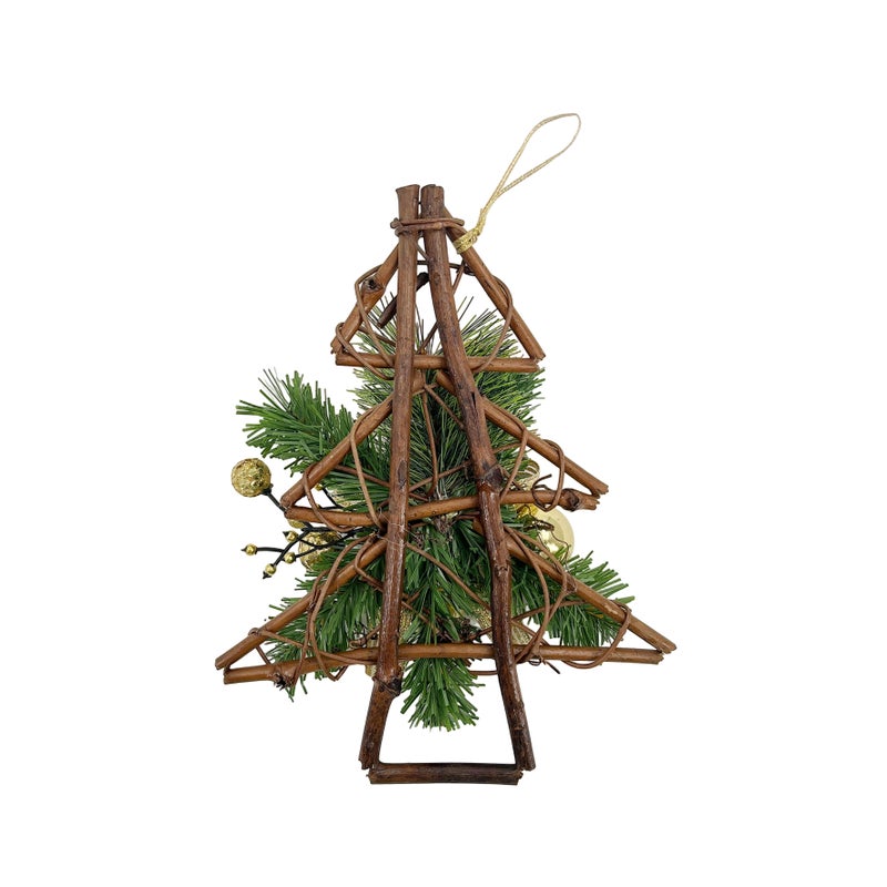 CHRISTMAS MAGIC Hanging Rattan Tree Gold 23x6x30cm - Image 2
