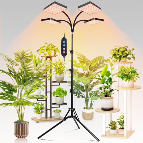 FECiDA 2026 4Head Grow Light with Stand, 100 Watt Power Draw, Bright and Big Coverage Grow Lights for Large Houseplants, Bonsai Tree, 4/8/12/16/20 Hr Timer, 24"-72" Height Adjustable, 360° Gooseneck - Image 1