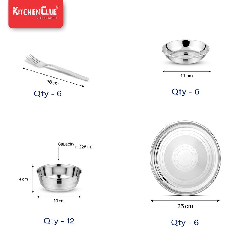 KITCHEN CLUE Stainless Steel Dinner Set for Kitchen - 50 Pcs Dinnerware Set, Includes Plates, Sabzi Bowls, Daal Bowls, Dessert Plates, Glasses - BIS Approved, Durable Steel Kitchen Set for Home - Image 5