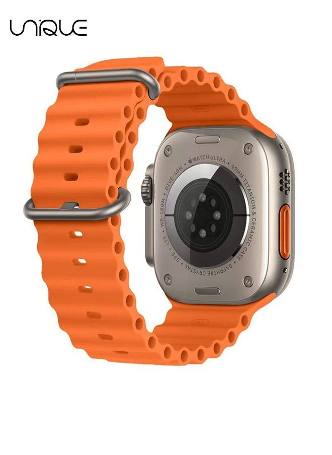 Unique - 1 Piece Apple Watch Ocean Band 49mm 45mm 44mm 42mm Soft Silicone Loop Strap For I Watch Series Ultra/8/7/SE/6/5/4/3/2/1 Orange - Image 1