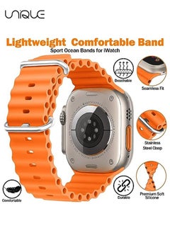 Unique 1 Piece Apple Watch Ocean Band 49mm 45mm 44mm 42mm Soft Silicone Loop Strap For I Watch Series Ultra/8/7/SE/6/5/4/3/2/1 Orange  - Image 3