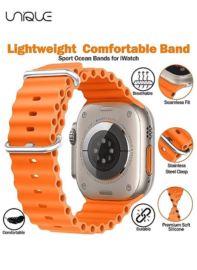Unique - 1 Piece Apple Watch Ocean Band 49mm 45mm 44mm 42mm Soft Silicone Loop Strap For I Watch Series Ultra/8/7/SE/6/5/4/3/2/1 Orange - Image 1