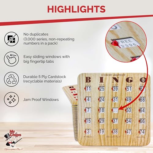 MR CHIPS Jam-Proof Fingertip Slide Bingo Cards with Sliding Windows 10 Pack in Tan Style - Image 4