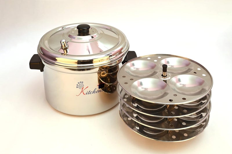 KITCHENER MEGA IDLY Maker 4 Plate Stainless Steel 16Mega Size Idlis Gas Stove and Induction Compatible - Image 1