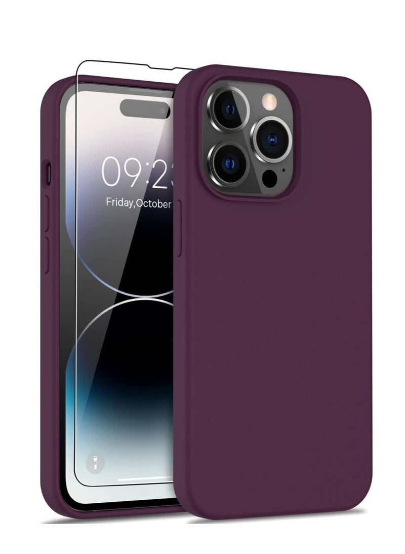 MUNTAQI iPhone 14 Pro Max Case with Screen Protector,Soft Flexible Silicone Gel Rubber Bumper Cover for Women Girls,Slim Fit Shockproof Protective Phone Case for iPhone 14 Pro Max 6.7" Plums Color - Image 1