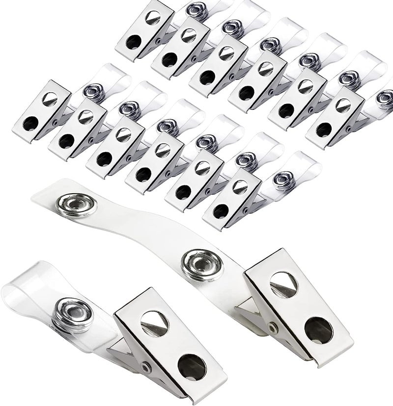 Maileto 30Pcs Metal Badge Clips with Clear PVC Straps, Premium Double Hole Metal Badge Clips for ID Cards, Badge Holders, Name Tags Work Badges - Image 1