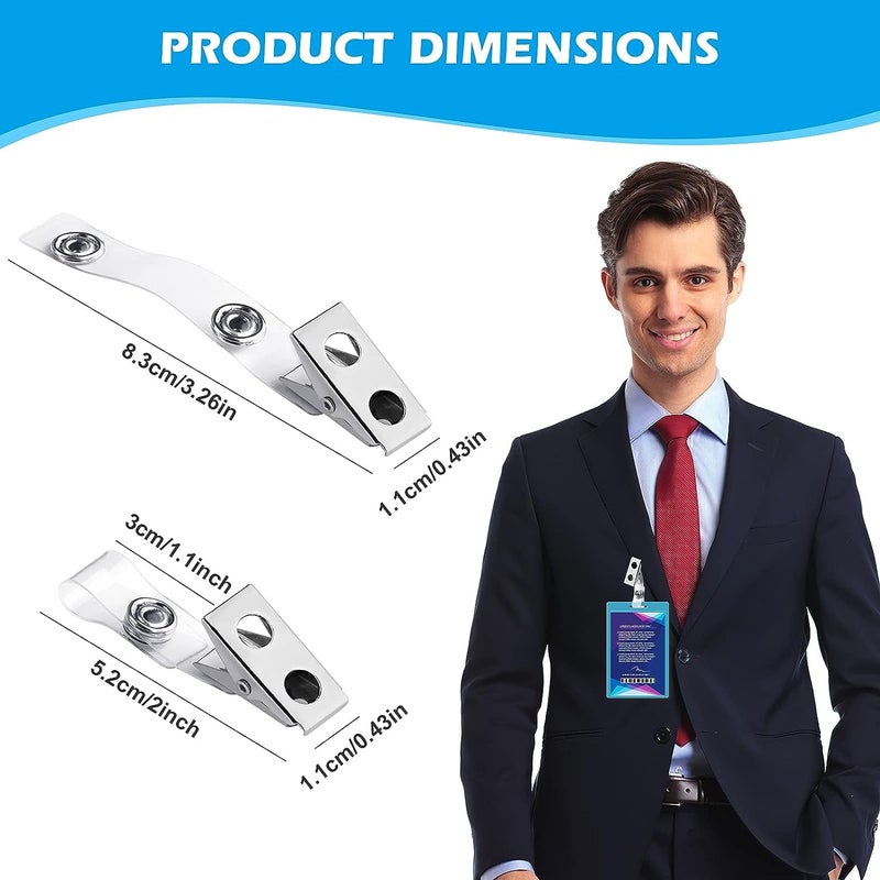 Maileto 30Pcs Metal Badge Clips with Clear PVC Straps, Premium Double Hole Metal Badge Clips for ID Cards, Badge Holders, Name Tags Work Badges - Image 2