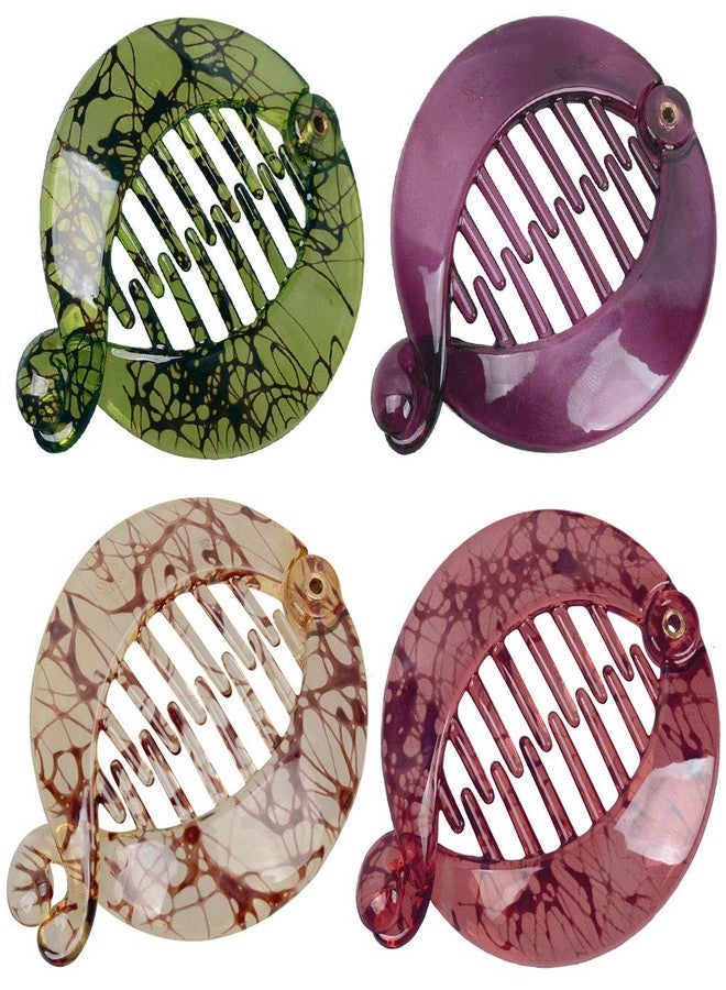 فوداتم 4 قطع مشبك شعر فرنسي صغير على شكل موزة، مشط شعر، حامل ذيل حصان دائري، مشبك شعر عصري متشابك على شكل موزة، مشبك شعر مسطح على شكل سمكة قرش (F#) - Image 1