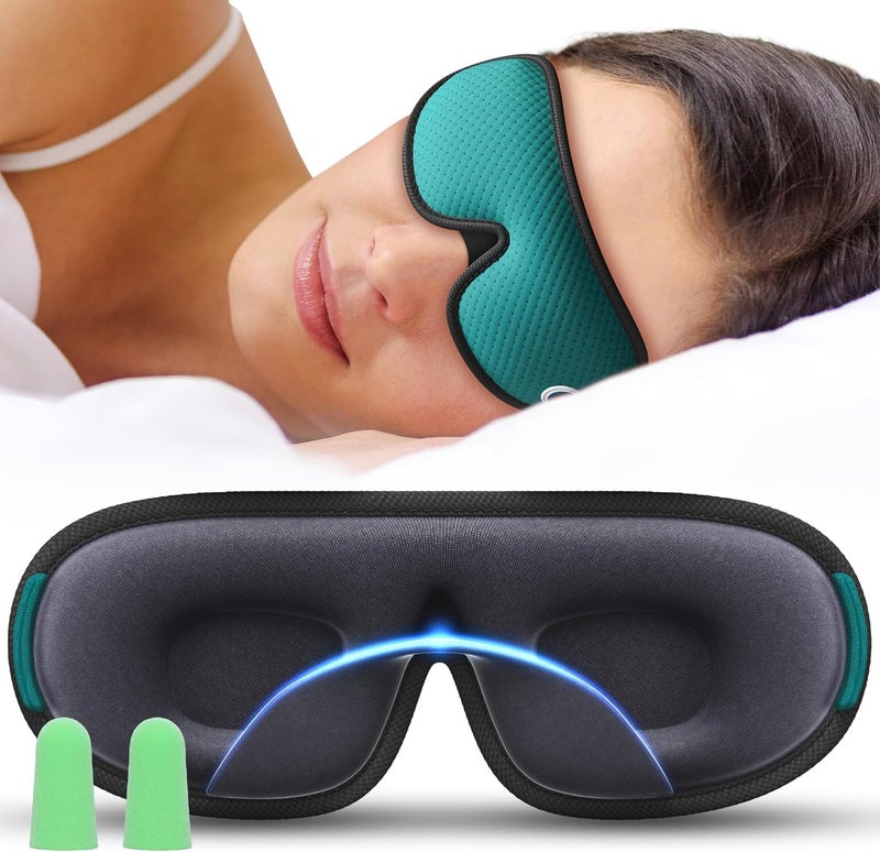 Medi Grade Cotton Sleep Mask with 3D Eye Mask Memory Foam - Travel Sleeping Mask for Women and Men with 4 Ear Plugs, Carabiner and Storage Bag - Blackout Sleep Mask Light Blocking - Sleep Eye Mask