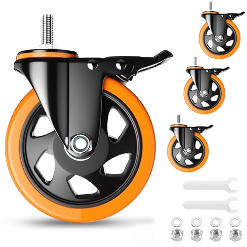 YUPEZOP 5 Inch Caster Wheels, Threaded Stem Casters Set of 4 Heavy Duty, Swivel Casters 1/2"-13 x 1 (Screw Diameter 1/2", Stem Length 1"), Safety Dual Locking Industrial Casters, Wheels for Cart, Furniture - Image 1